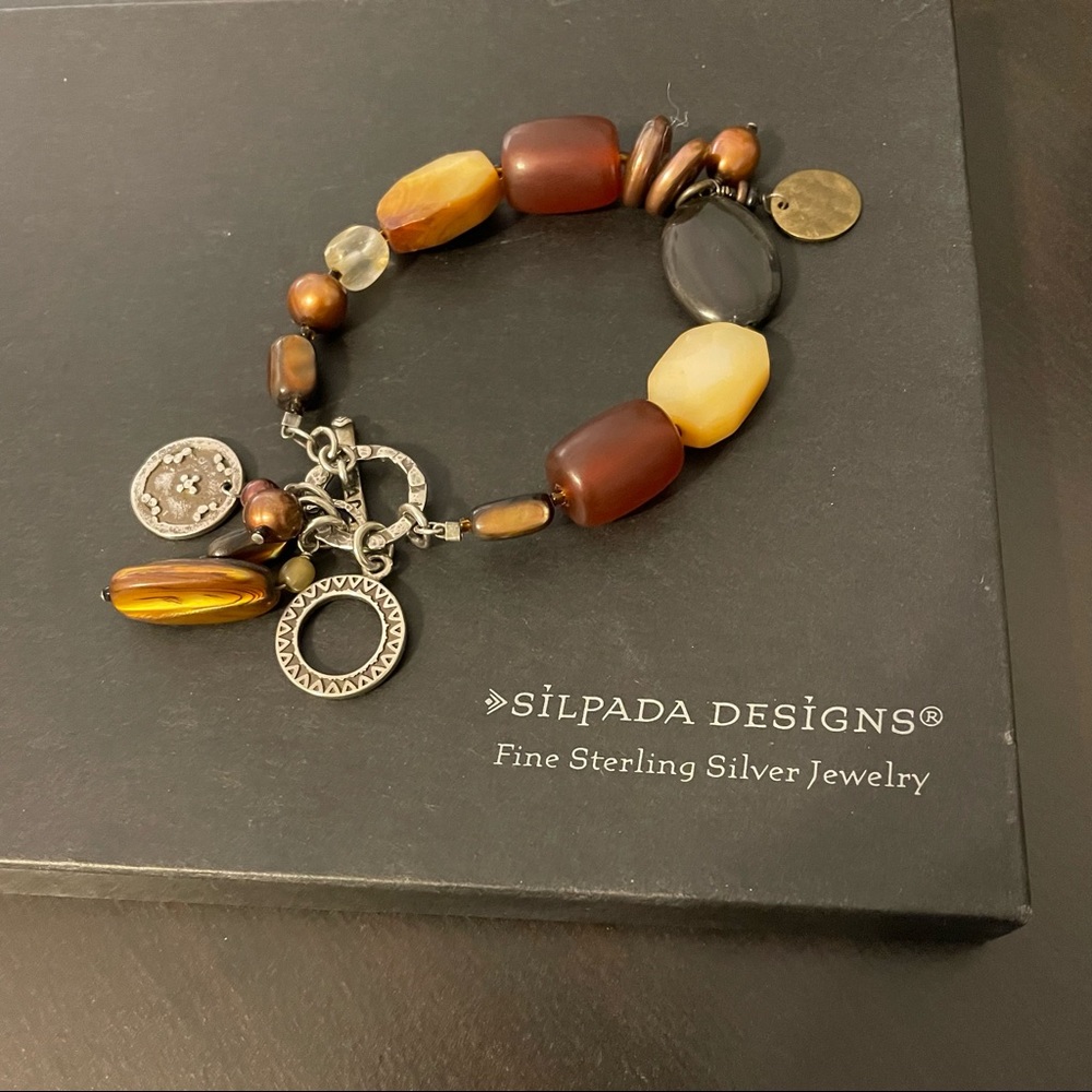 ☀️SALE☀️Silpada RETIRED tiger eye, Pearl, abalone, onyx, silver bracelet